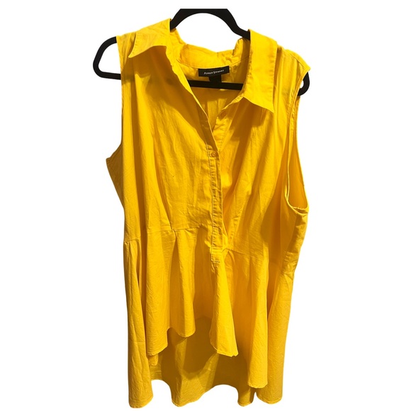 ASHLEY STEWART yellow button up sleeveless high low top plus size 3x -4x - Picture 4 of 7